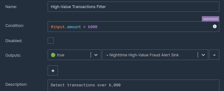 Example of a SpEL boolean expression used by a Filter component to decide whether given data record should be blocked or not