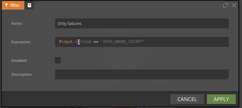 Expression editor showing code completion hints and continuous validation
