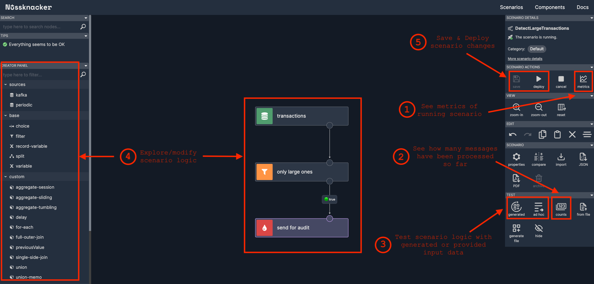 Docker quickstart streaming scenario example - Designer window view.